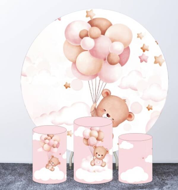 Forros de tela para decoraciones de fiesta Lindo bebé oso y globos sentados en la nube